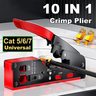 Lisovací kleště RJ45 Průchozí CAT7 Ethernet pro konektory Cat6 Cat5 Cat5e Střihač drátů Odizolovací kleště Ethernetový lis