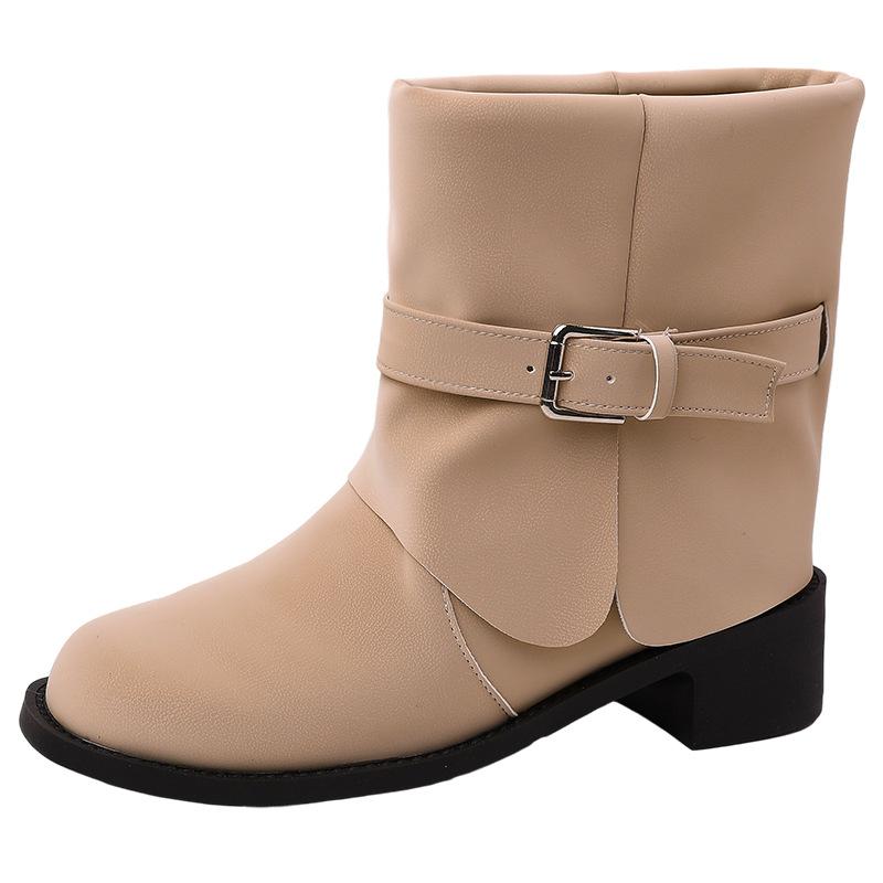 Retro belt buckle women's Martin boots autumn and winter fashion niche design leather boots foldable fashion boots short boots