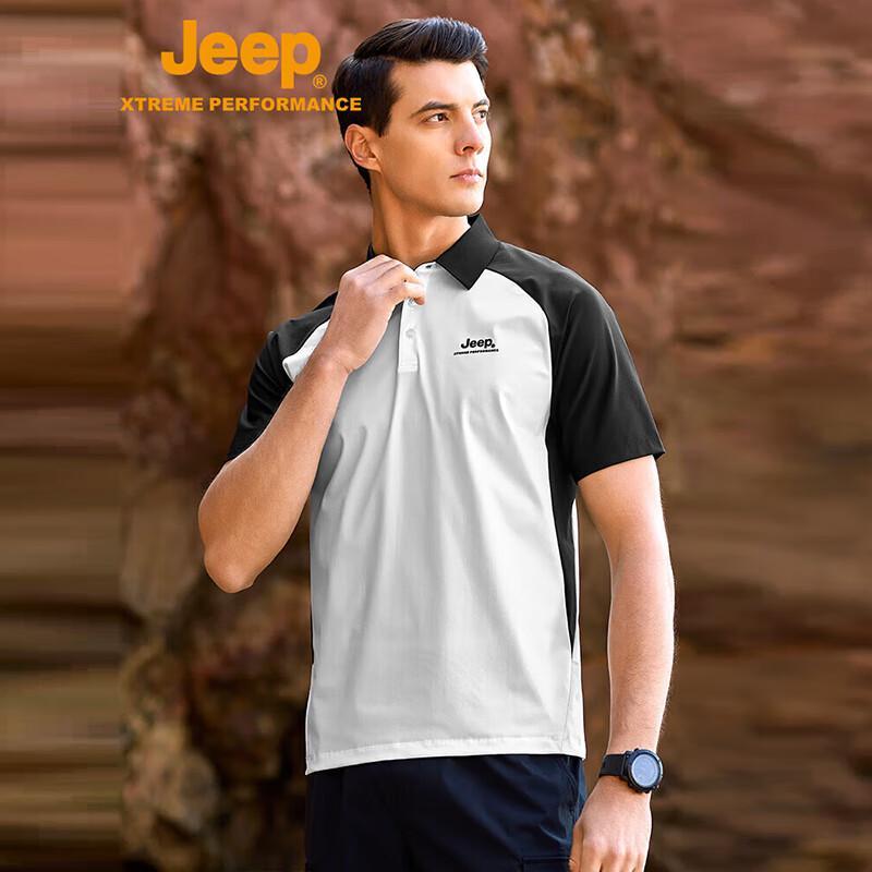 JEEP Men s Spliced Lapel Cool-Feel Short Sleeve Polo Shirt M
