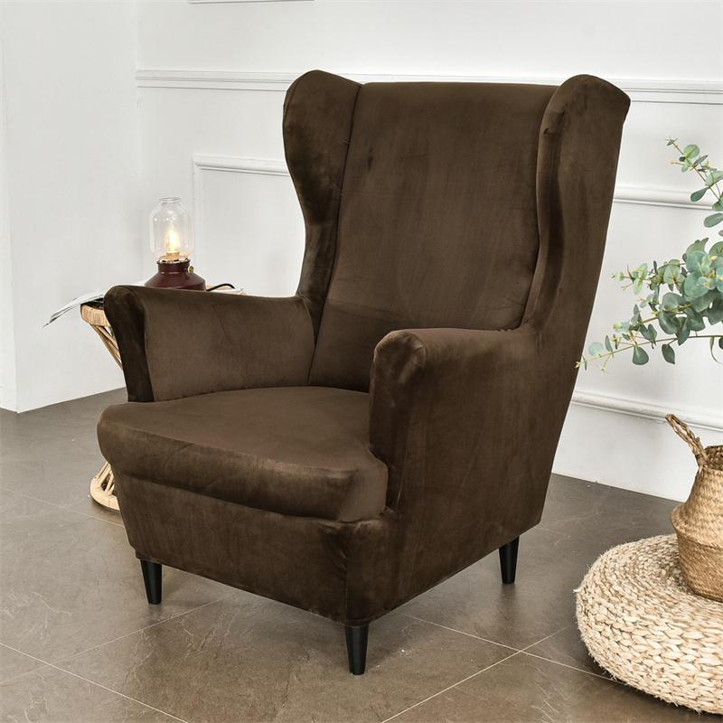 Jacquard Wing Chair Cover Velvet Soft Wing Armchair Covers Stretch Sofa Covers with Seat Cushion Cover Ottoman Slipcover Home