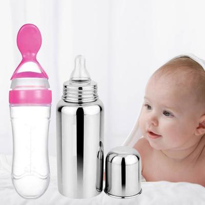 Baby Spoon Bottle & Stainless Steel Feeding Bottle Combo (Pack of 2)