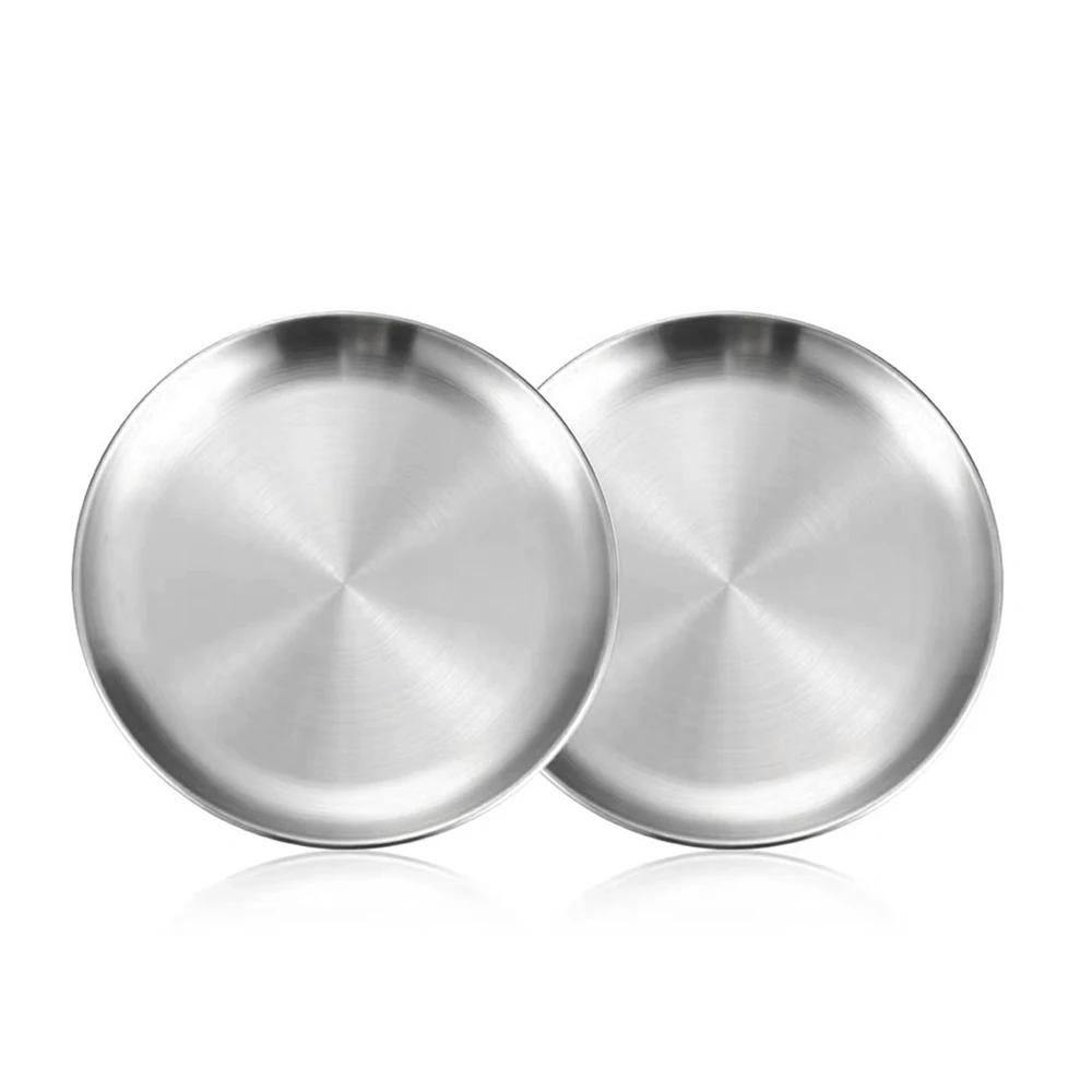2 Pièces Acier Inoxydable Plat de Table Plateau de Camping Pique-nique Anti-salissure Cuisine Bar Vaisselle Plateau pour Fruits Snacks Gâteaux Accessoires de Cuisine
