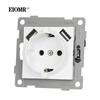 EIOMR EU Standard Wall Power Sockets White Crystal Glass Panel 16A Usb TV RJ45 Wall Switch Usb Outlets Module DIY for Round Box