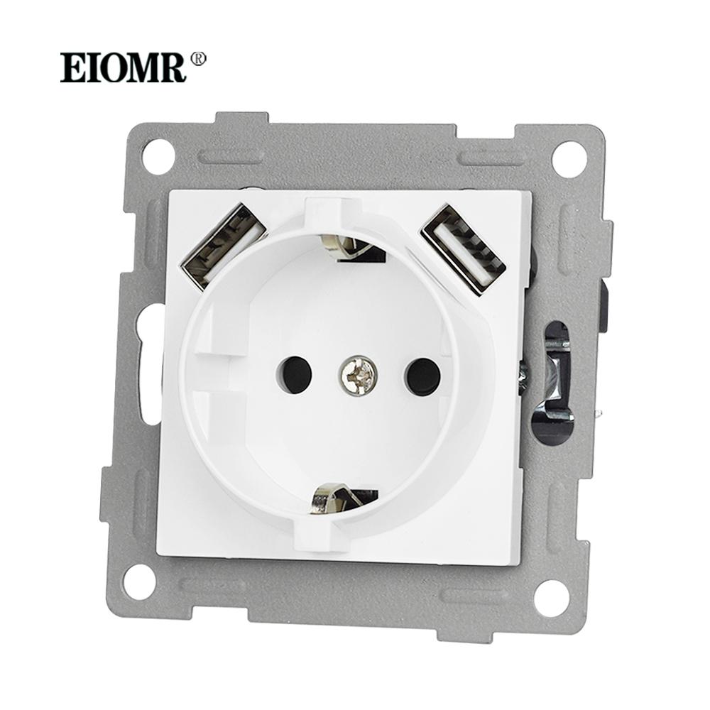 EIOMR EU Standard Wall Power Sockets White Crystal Glass Panel 16A Usb TV RJ45 Wall Switch Usb Outlets Module DIY for Round Box