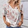 Fashionable summer leaf 3D printed women's V-neck short sleeved shirt
