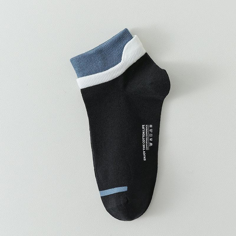 Men Spring and Autumn Pure Cotton Ear Lifting Sweat Absorbing Deodorizing Matching Color Short Tube Socks