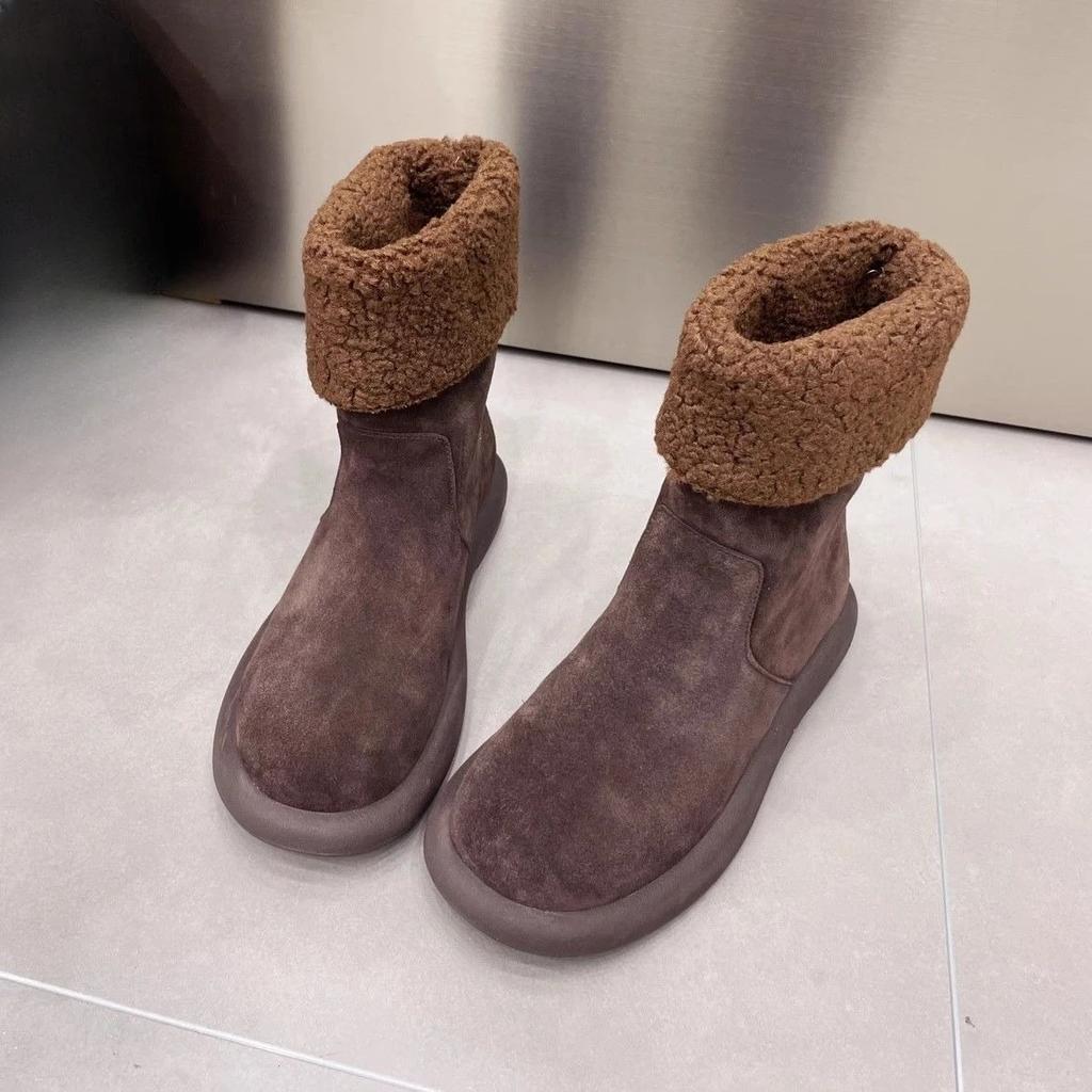 Fashion Plain Soft Mid Calf Woman Shoes 2025 New In Plush Warm Winter Novelty Waterproof Non Slip Padded Trend Goth Snow Boots for Women