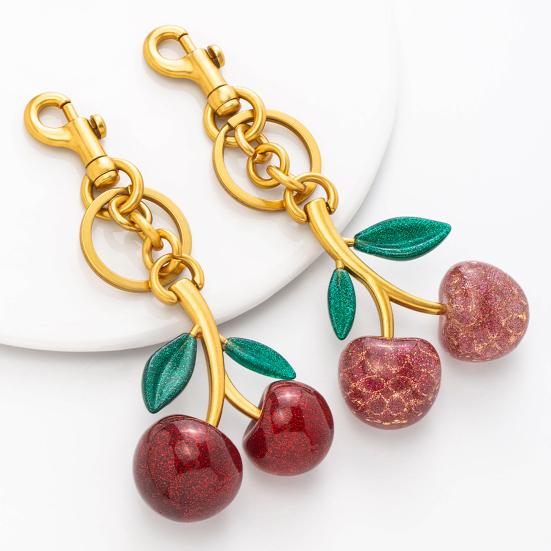 1/2Pcs Keychain Holder Cherry Leaves Charm Keyring Fade-resistant Alloy Key Ring Backpack Car Accessory