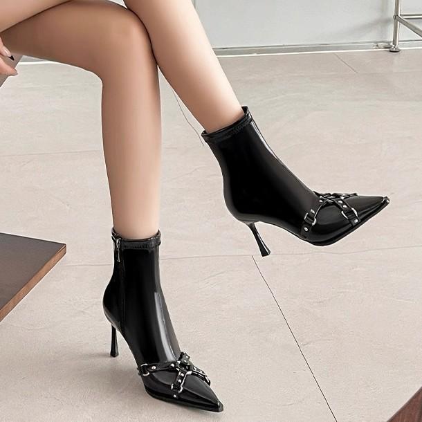 Temperament Autumn and winter French high-heeled short boots women's naked boots new thin-heeled thin boots fashion pointed sense