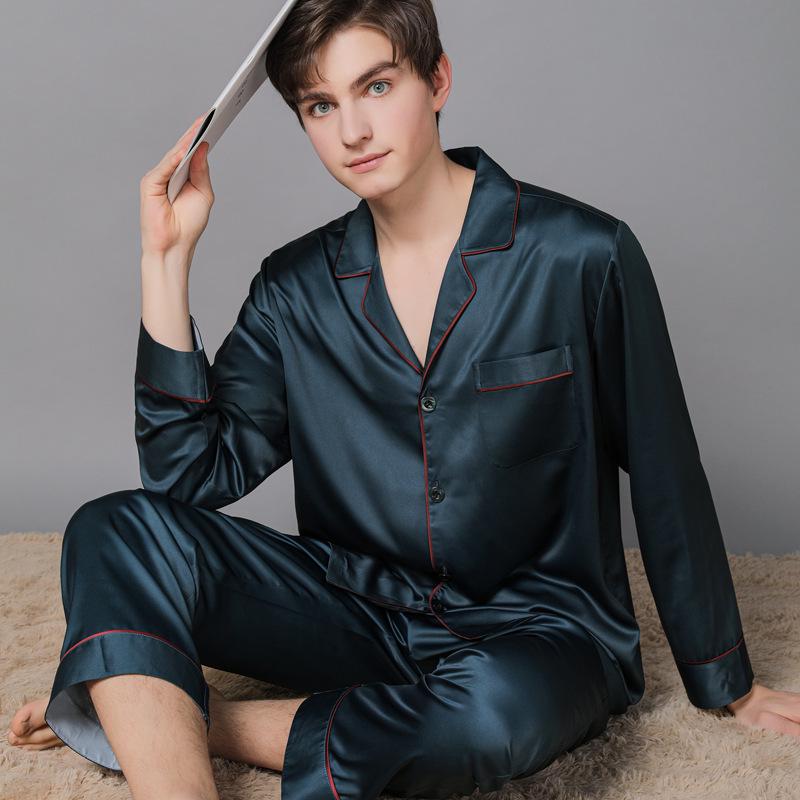 Silk Couple Pajamas: Women's & Men's Long Sleeve Plus Size Set for Spring and Autumn