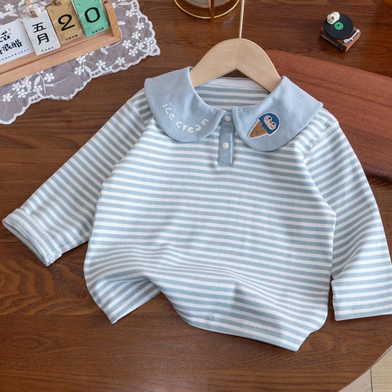 

Baby Striped Embroidered Doll Collar Tops Sweet and Cute Casual Loose Long Sleeved Tops For Spring And Autumn 90 синій