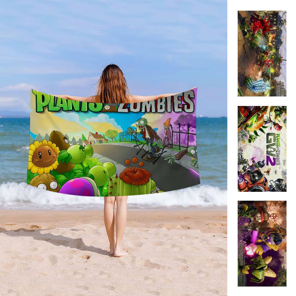 Classic Game P-Plants Vs Z-Zombies Microfiber Blanket Quick Drying Beach Towels Oversized Printing Super Absorbent Pool Towel