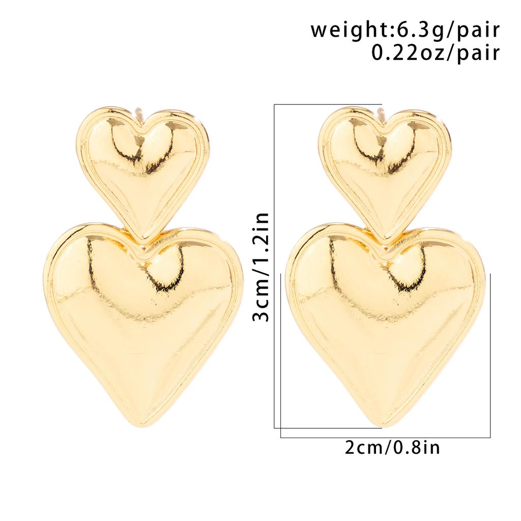 Punk Elegant Double Love Heart Drop Earrings for Women Gold Color Glossy Smooth Metal Hanging Piercing Earrings Friends Jewelry