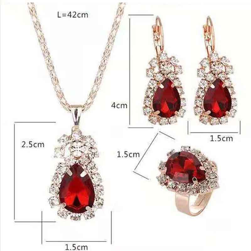 3 Peças/Conjunto Colar Brinco Joias Femininas Pingente Strass Vintage