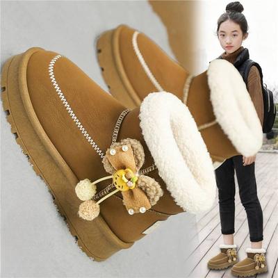 Girls' Warm Fur-lined Cotton Boots Winter Thickened Snow Boots Children's Non-slip Soft-soled Cotton Shoes