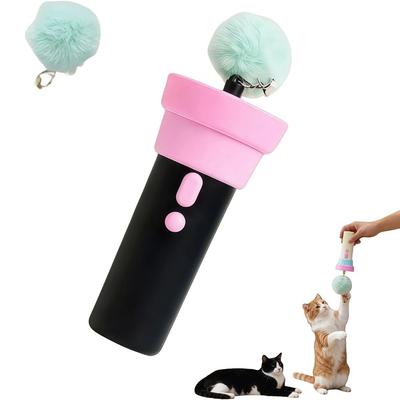 USB Rechargeable Cat Teaser Launcher Toy Hands-Free with Retractable Rope Automatic Cat Teaser with Fluff Ball Boredom Relief