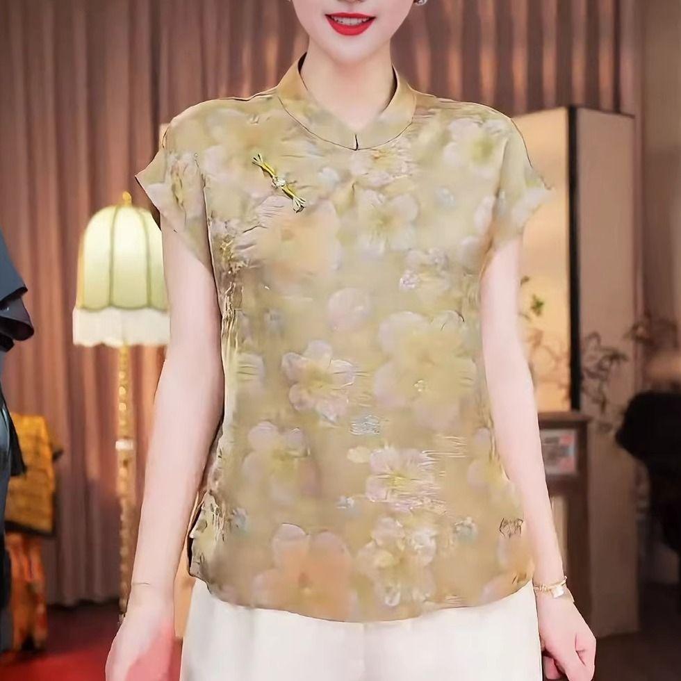 Small shirt premium short-sleeved T-shirt premium extravagant 2025 summer stand-up collar shirt top