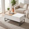 Extendable Coffee Table, Modern Living Room Table with Sliding Top, Hidden Storage, and Steel Legs, White