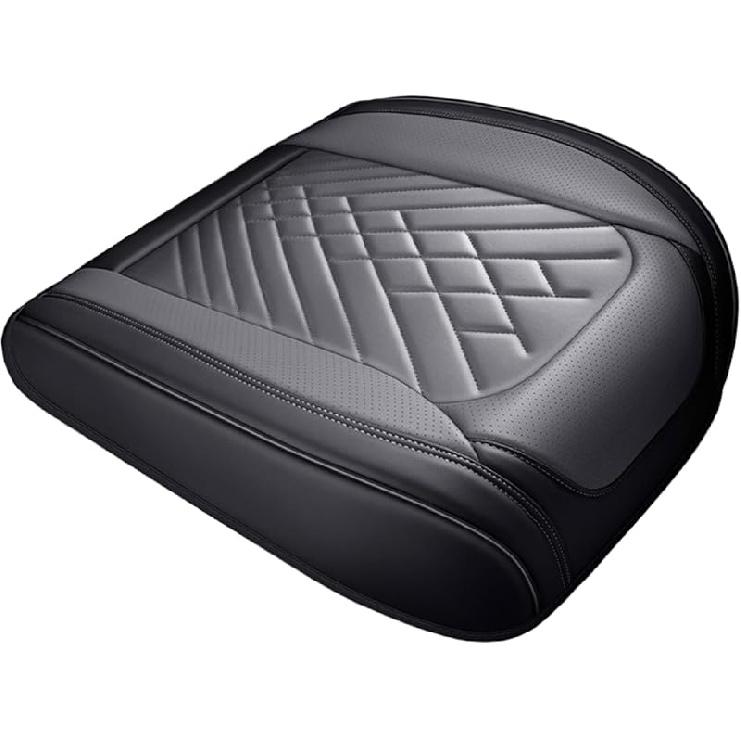 Leather Front Car Seat Covers, Anti-Slip Breathable Bottom Car Seat Protector, Full Wrapping Comfortable Edge Automotive Seat Covers, Fits Cars, Black/Grey