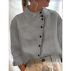Lässige Bluse für Damen, Frühlings-Bluse mit Seitenknöpfen, einfarbig, langärmelig, Leinen-Oberteile, lässiges, atmungsaktives Damen-Hemd