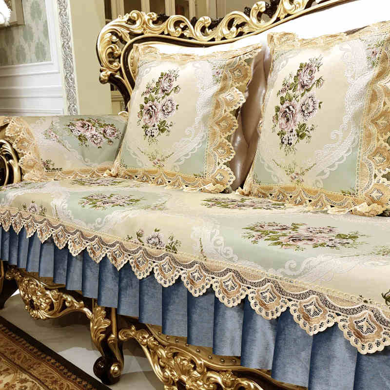 Home Decor Sofa Cushion European Lace Sofa Seat Cover Luxury Jacquard Embroidery Furniture Protective Towel Non-slip Couch Cloth