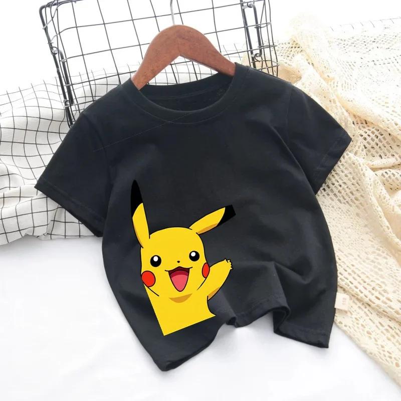 Pokemon Pikachu Cartoon Boys Girls T-shirt Short-sleeved Cotton O-neck T-shirt Casual Clothes Oversized Kids/Adult Tops