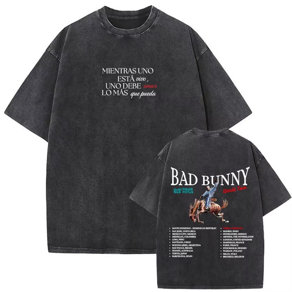 Washed Vintage Rapper Bad Bunny T-shirt DeBi TiRAR MaS FOToS DTMF World Tour T Shirt Gothic Cotton Oversized T-shirts