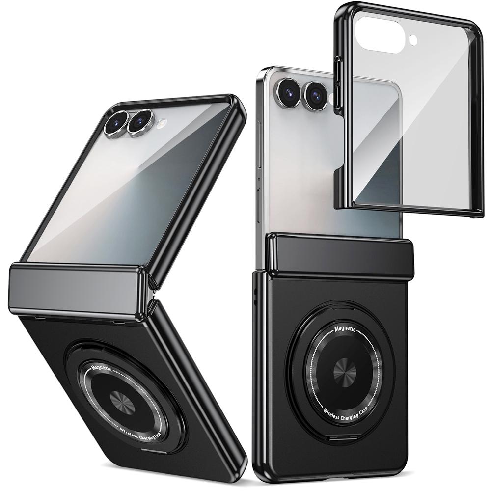 KEYSION Pouzdro s magnetickým prstenovým stojánkem otočným o 360° pro MagSafe pro Samsung Galaxy Z Flip 7 5G Kryt telefonu s pantem s ochranou displeje