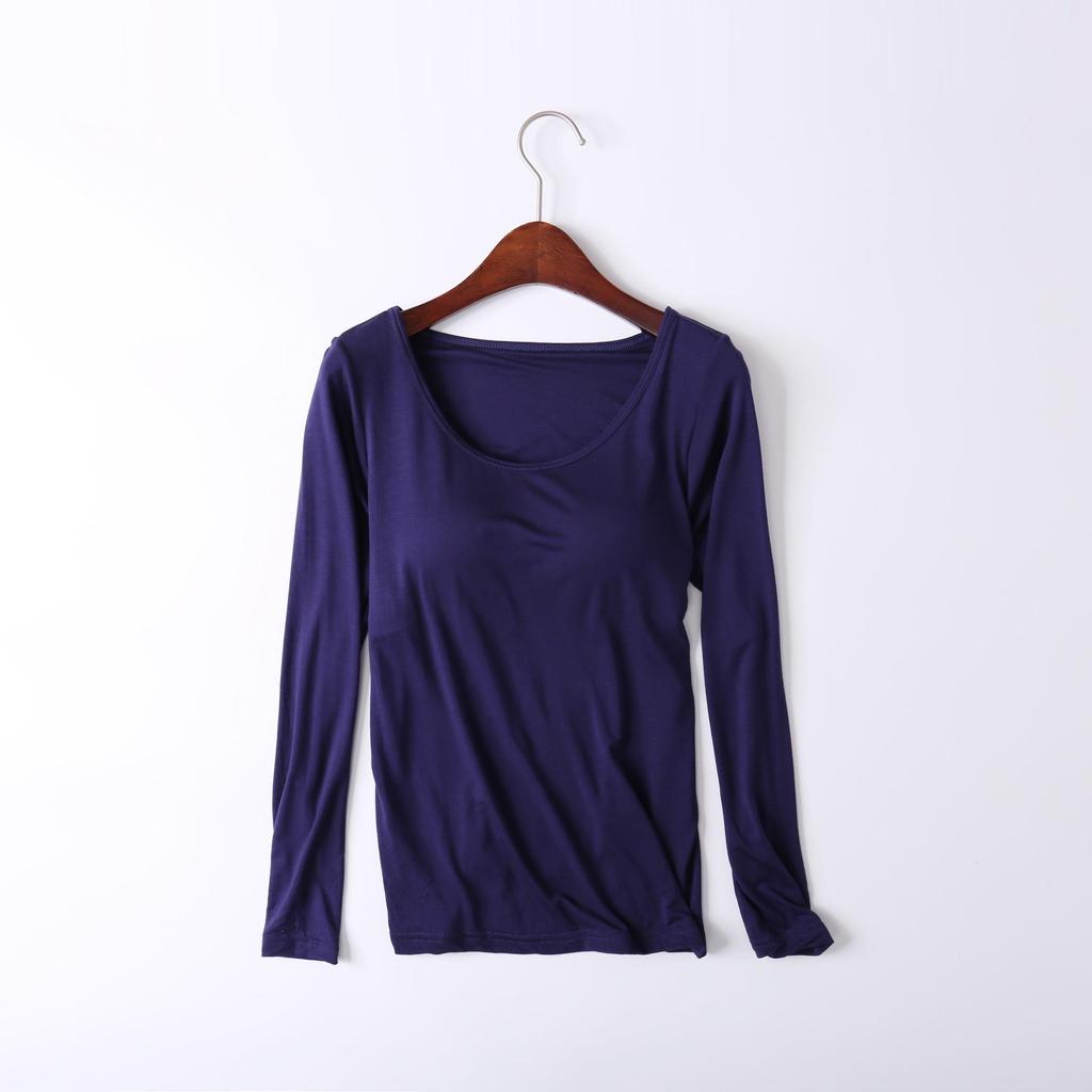 Modal Cup Integrated Long-Sleeve Women's Korean-Style Loose Pajama Top with Chest Pad