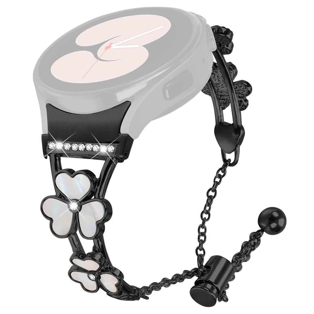 Watch Band with Connector for Samsung Galaxy Watch6 40mm 44mm/Watch6 Classic 43mm 47mm Heart Clover Decor Zinc Alloy Strap