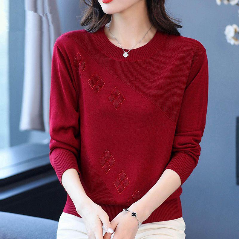 Women's Thin Crew Neck Knit Sweater Spring and Autumn Loose Solid Color Knit Pullover Top
