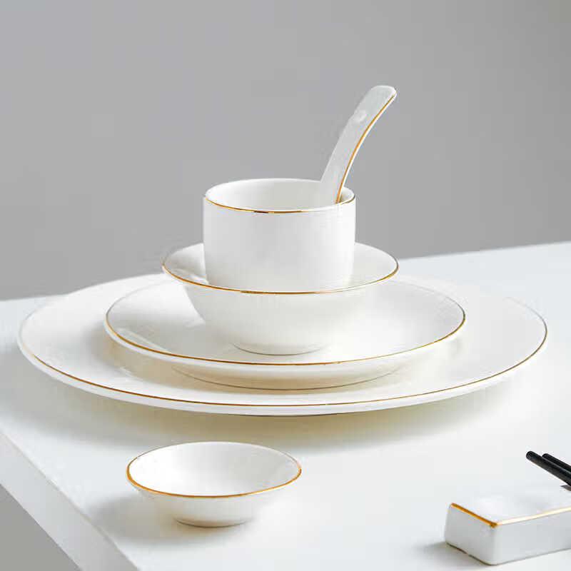 Gold-Rimmed Ceramic Dinner Bowl