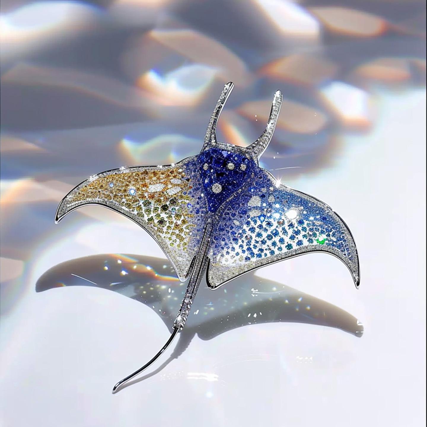 Bo Xin Yun Manta Ray Brooch: Rhinestone-Embellished, Unique Gift.