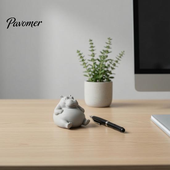 Small Animal Desk Decorations 3D Printed Chubby Hippo Figurine, Lazy Hippopotamus Statue, Cute Desktop Landscaping Props Ornament for Home Office