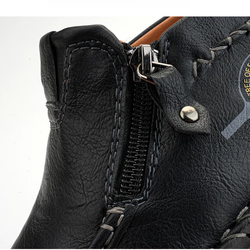 Men's Leather Boots Zipper Low Top Casual Shoes Outdoor Driving Handmade Shoes 39-48