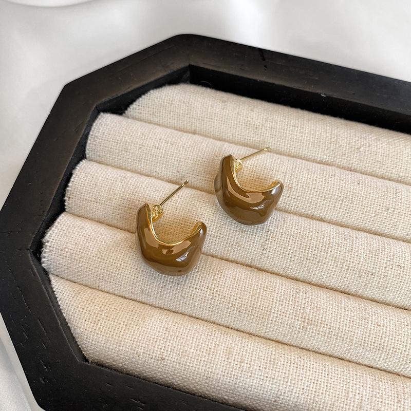 2026 Trend Irregular Geometric C-Shaped Earrings for Women Fashion Minimalist Red Drip Oil Earrings Party Jewelry Accessories