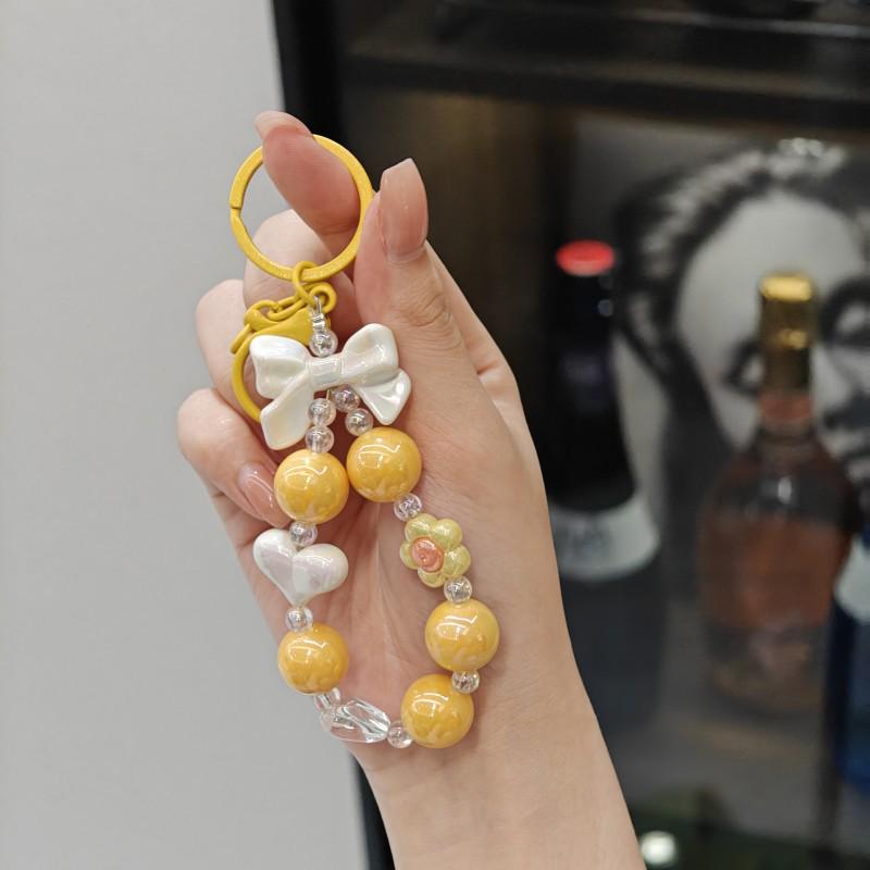 Colorful Beaded Bow Heart Keychain Pendant