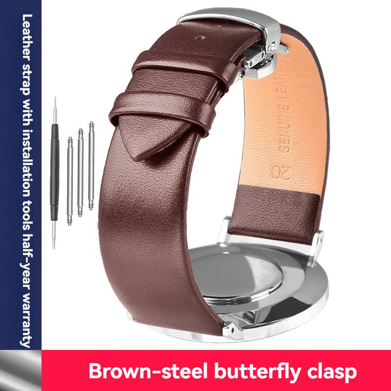 Ultra-thin cowhide strap men s and women s butterfly buckle suitable for Long Qin Rossini DW Casio leather bracelet16 18 20 22mm 12mm width