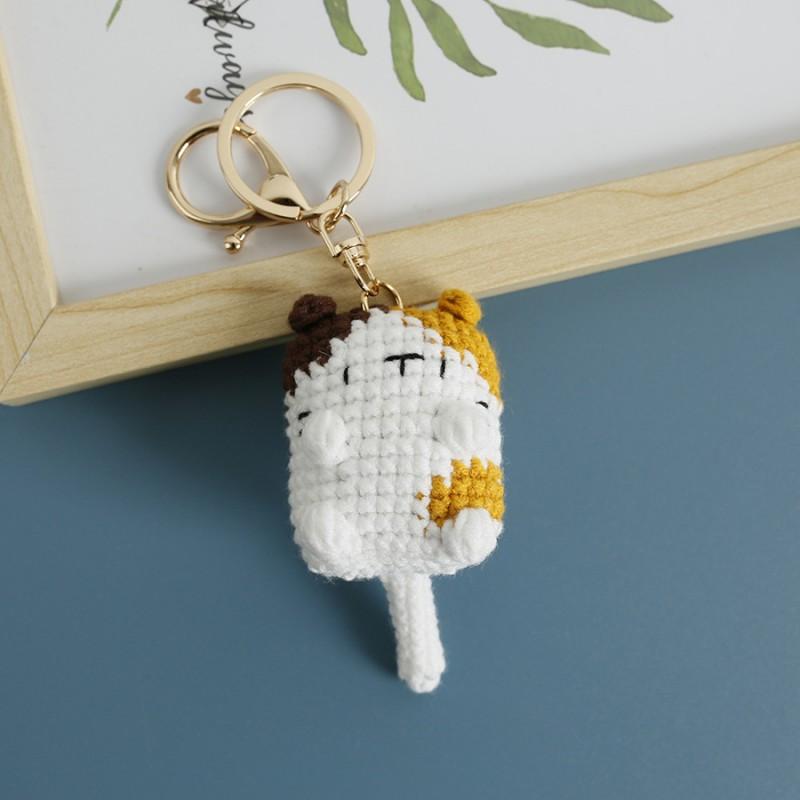 Funny Kitten Doll Crochet Keyrings Handmaking Crochet Cat Doll Keychain For Bag Pendant Kawaii Kitten Keychain Creative Gifts