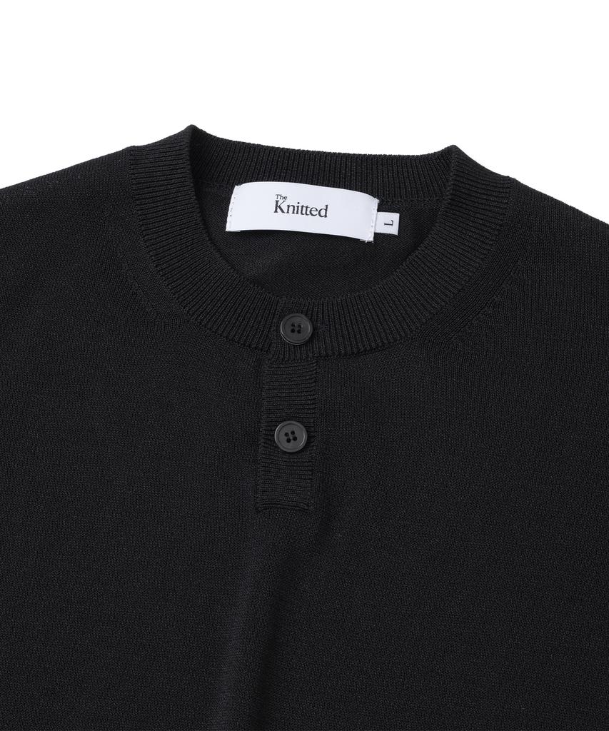 KNITTED Shellon Cooling Single Crop Henley Neck Knit Black