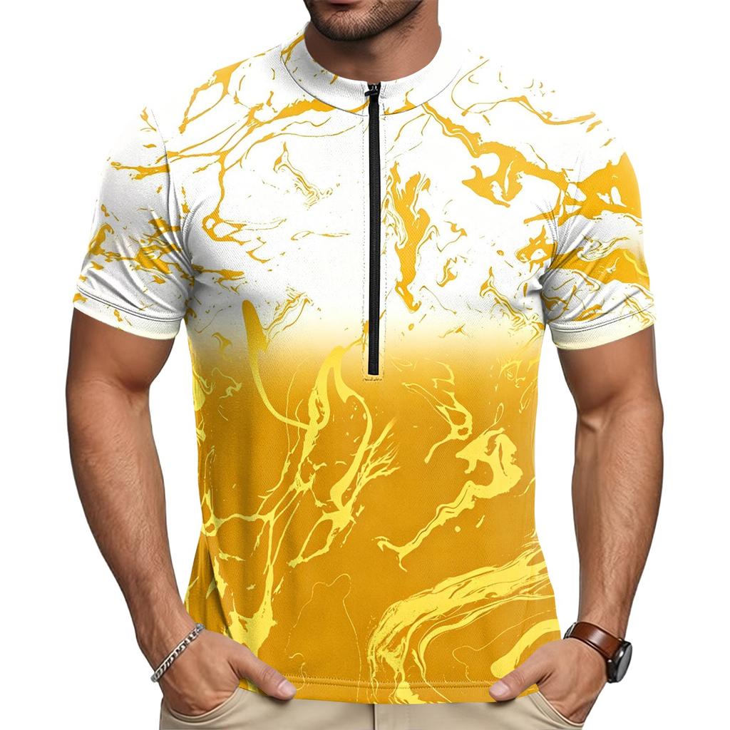 Men's Crew Neck Cycling Jersey Short Sleeve Breathable Quick Dry Zipper Front Sportswear Top for Outdoor Activities