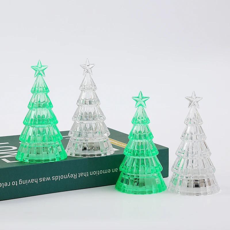 1PC Night Light Electronic Christmas Decoration New Year Gift Christmas Tree Glowing Crystal Led Light Desktop Ornament