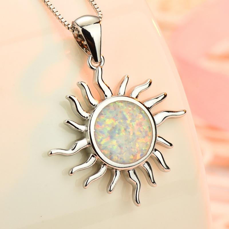 

Plated 8K white gold creative blue sun pendant necklace women s niche design versatile jewelry білий