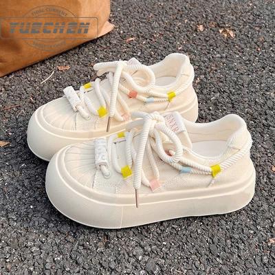 Fashion Fashion Casual Platform Sneakers Women Summer New Designer Breathable Canvas Shoes Students Beige Lace Board Shoes Woman
