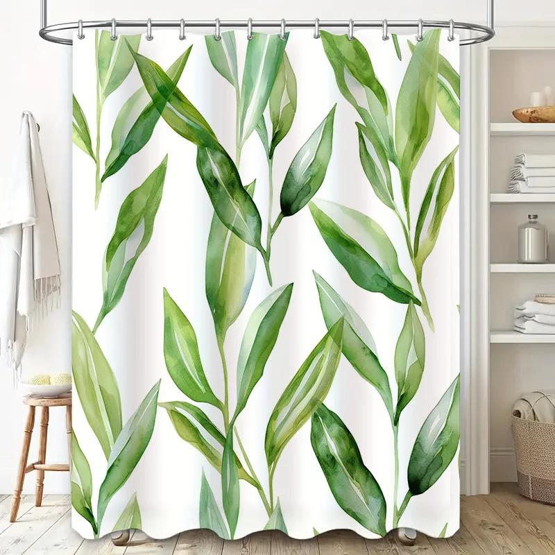 Grünes Blatt Duschvorhang Wasserdichtes Gewebe Badezimmerdekoration Dekorativer Teppich Heimwerkerprodukte In Badezimmervorhängen Von H