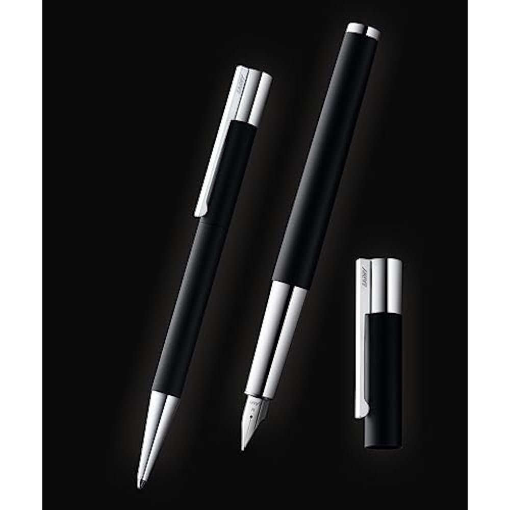Lamy scala black pen - simple fountain pen with sturdy all-metal body and lacquered finish - EF w...