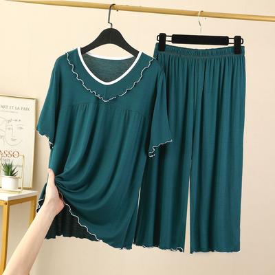 Kadın Pijama Takımı V Yaka Kısa Kollu Kapri Pantolon Takım Modal Günlük Uyku Giyimi Ev Kıyafeti Gece Takımları Kadın