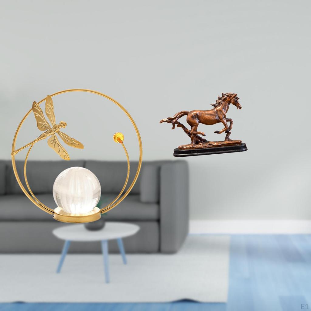 Crystal Ball Horse Sculpture Metal Figurine Artwork Collectible Statue Ornament for Desk Living Room