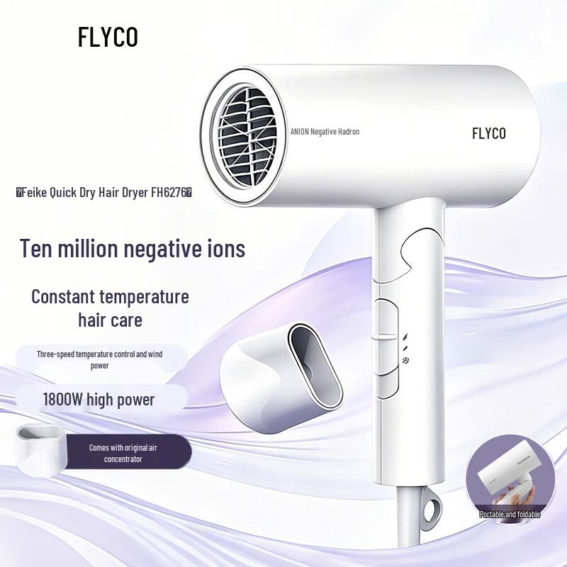 FLYCO FH6276 Negative Ion Folding Hair Dryer CN plug (adapter included)