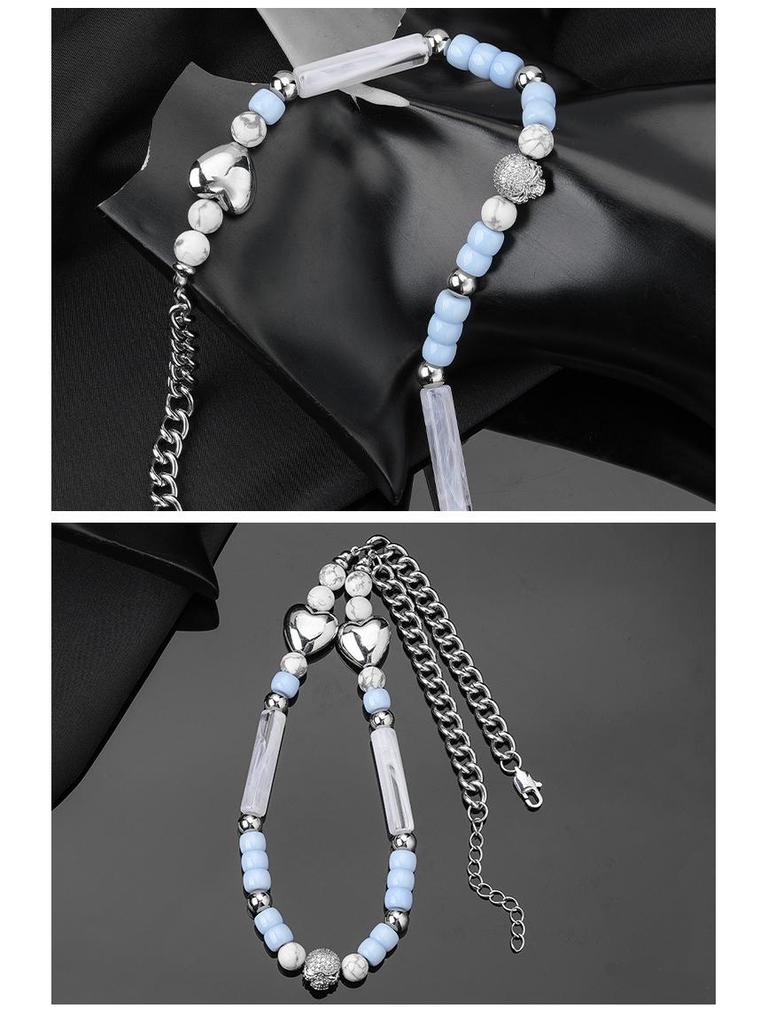 Trendy Titanium Steel Skull Necklace with Diamonds & Pearls for Couples